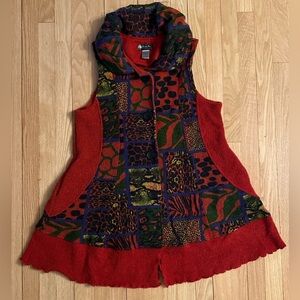 DAMEE ButtonUp, Sleeveless, Fit&Flare Red Print Tunic Vest, Size Large